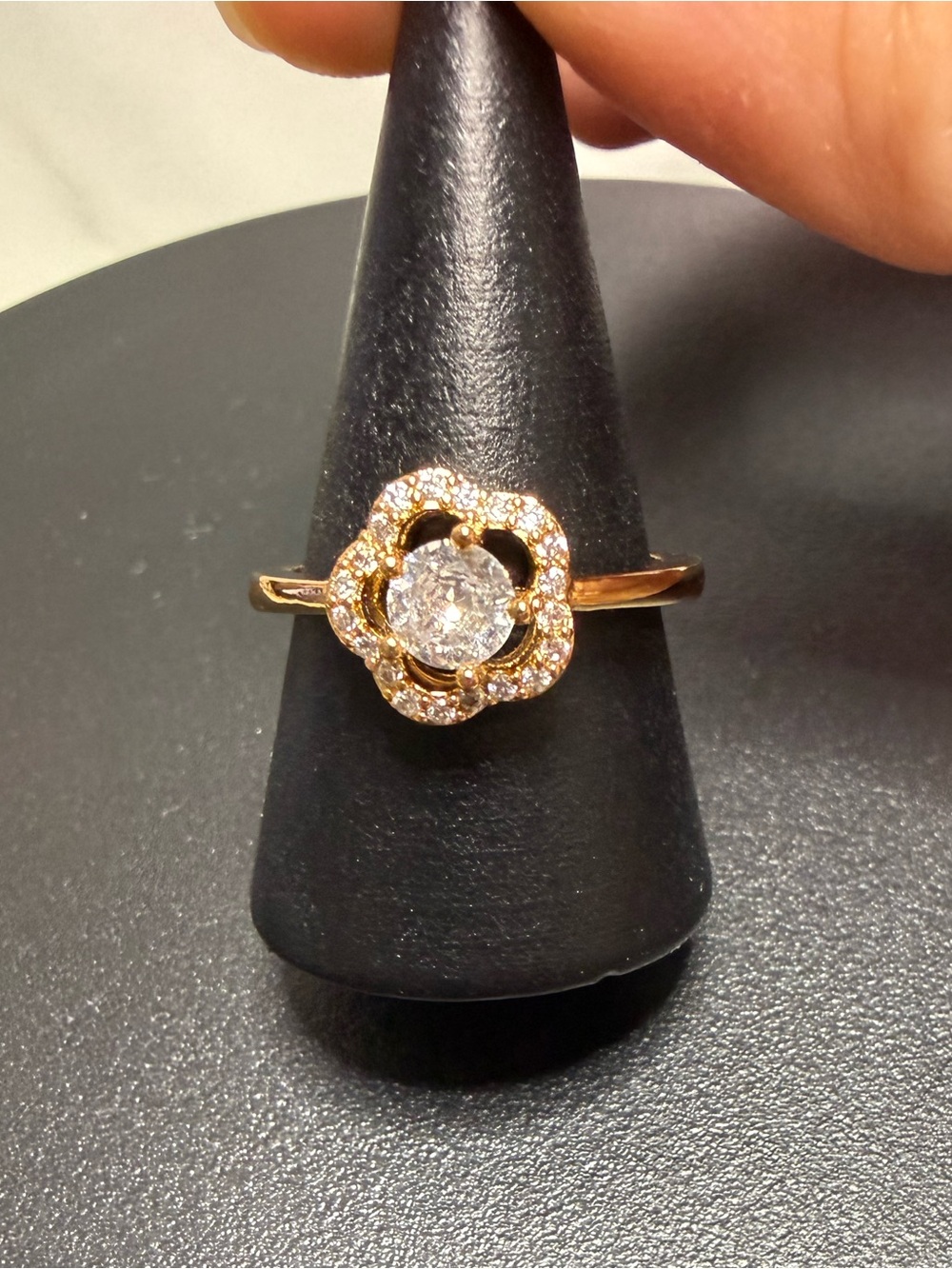 Gold Floral Halo Ring with CZ